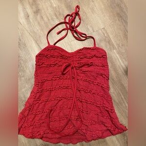Red Halter Top with Ruffle Details